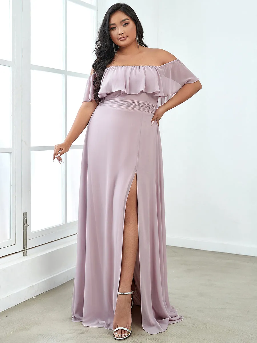 Women's Plus Size Ruffle Thigh Split Wholesale Bridesmaid Dresses