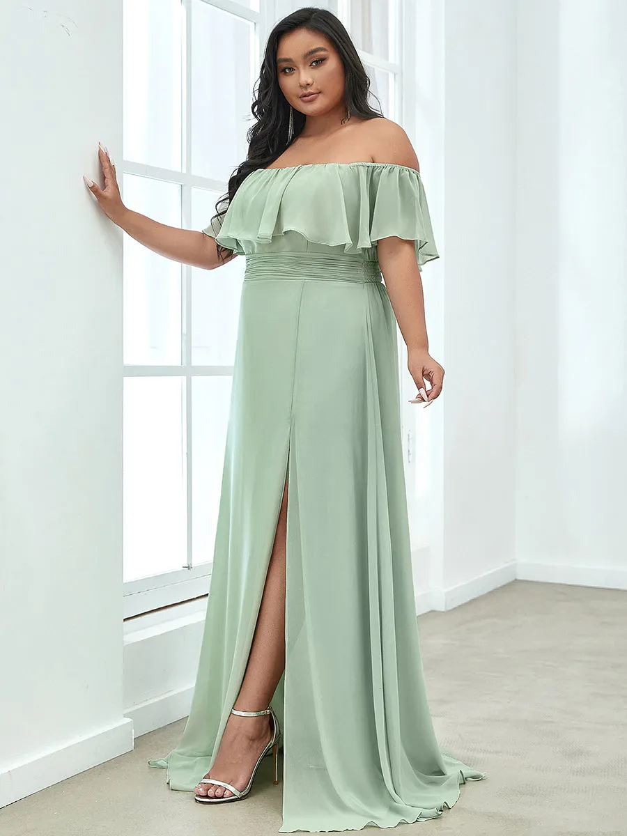 Women's Plus Size Ruffle Thigh Split Wholesale Bridesmaid Dresses