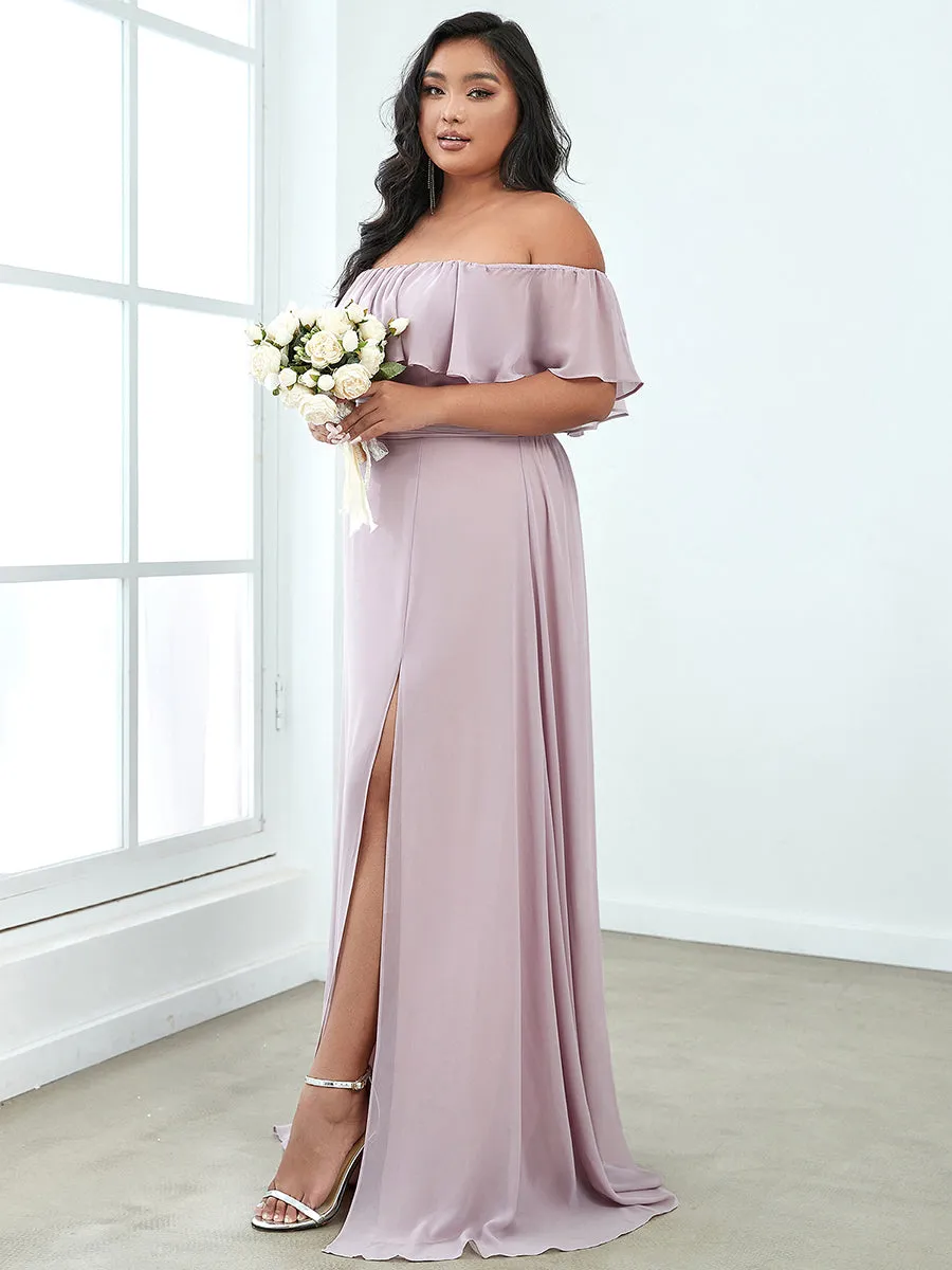 Women's Plus Size Ruffle Thigh Split Wholesale Bridesmaid Dresses