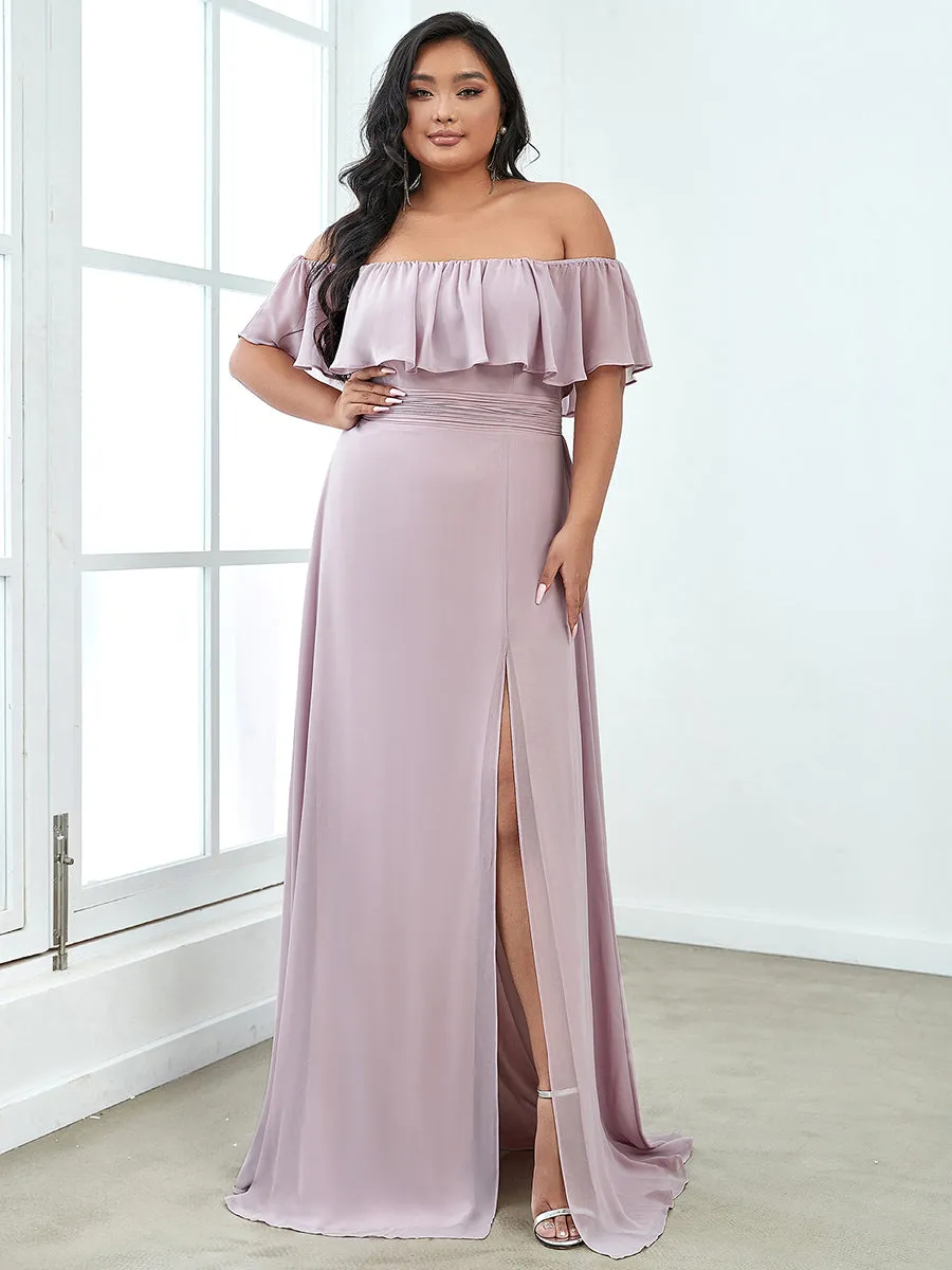 Women's Plus Size Ruffle Thigh Split Wholesale Bridesmaid Dresses