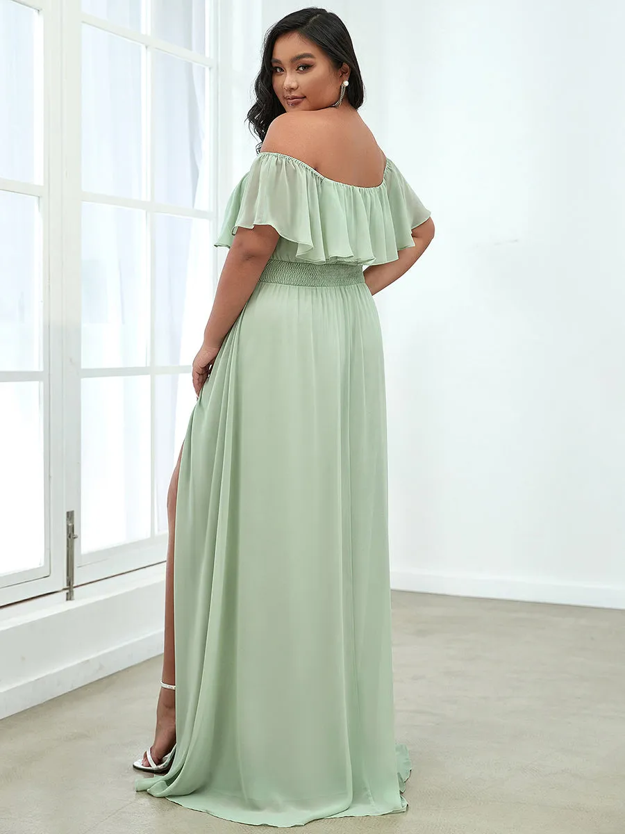 Women's Plus Size Ruffle Thigh Split Wholesale Bridesmaid Dresses